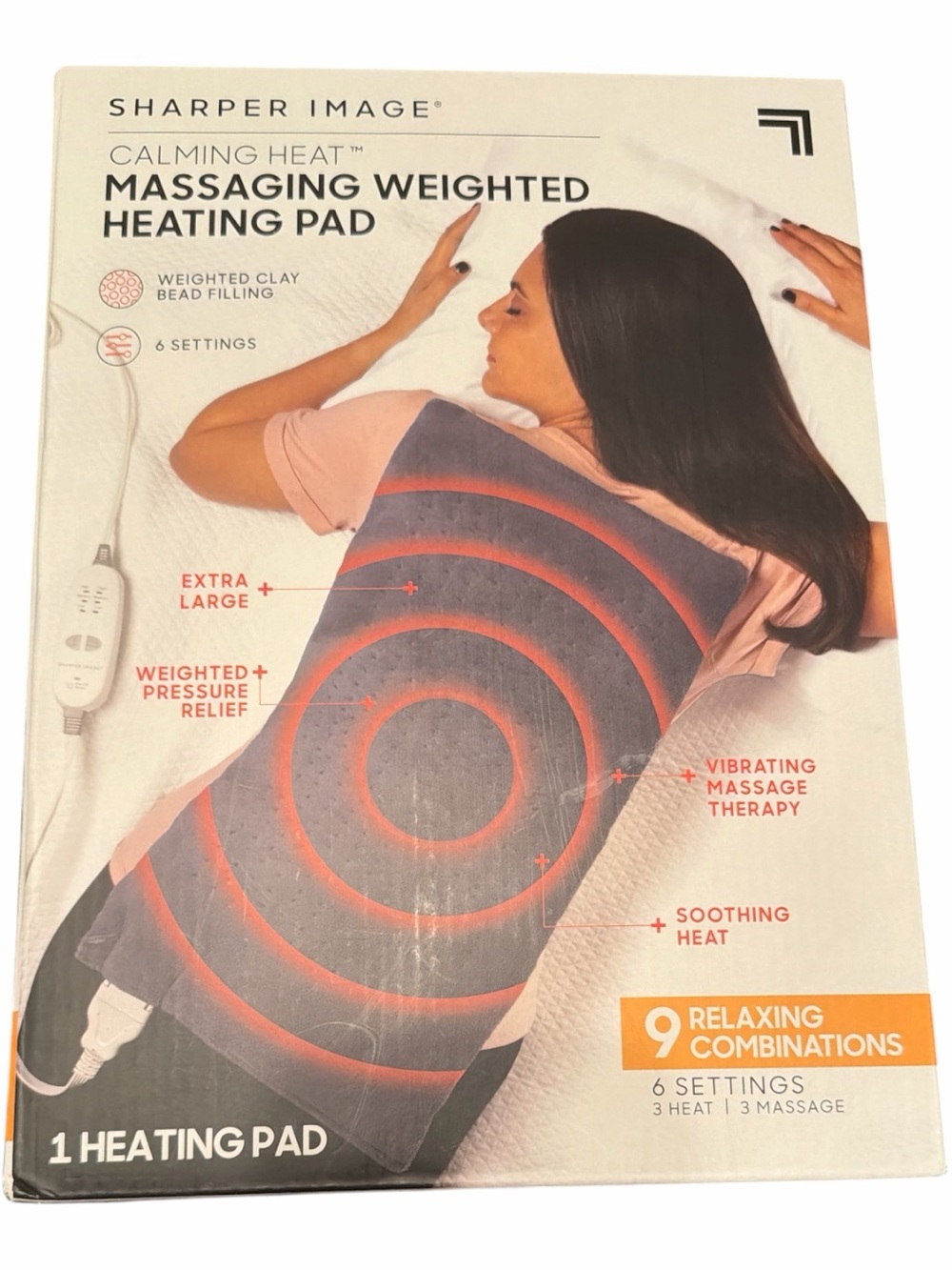 Sharper Image Calming Heat Massaging Weighted Heating Pad, 12 in x 24 in, Gray